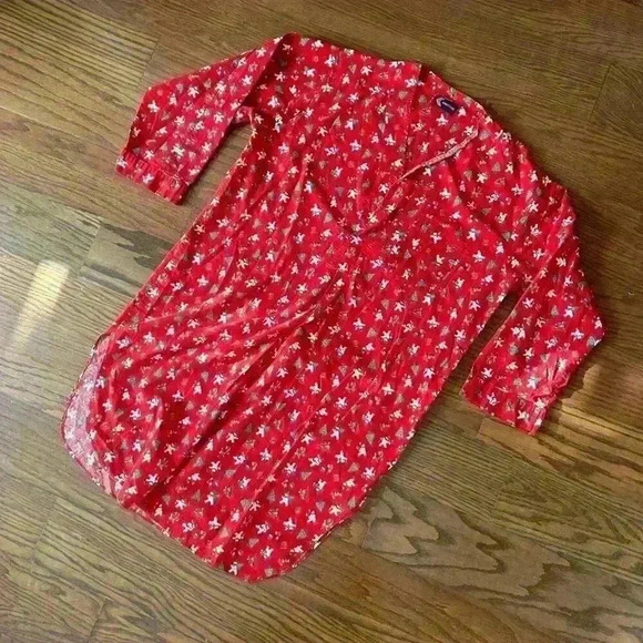 Knothe Christmas Tree Snowman North Pole Night Shirt Size Small Medium Cottage - Picture 2 of 10